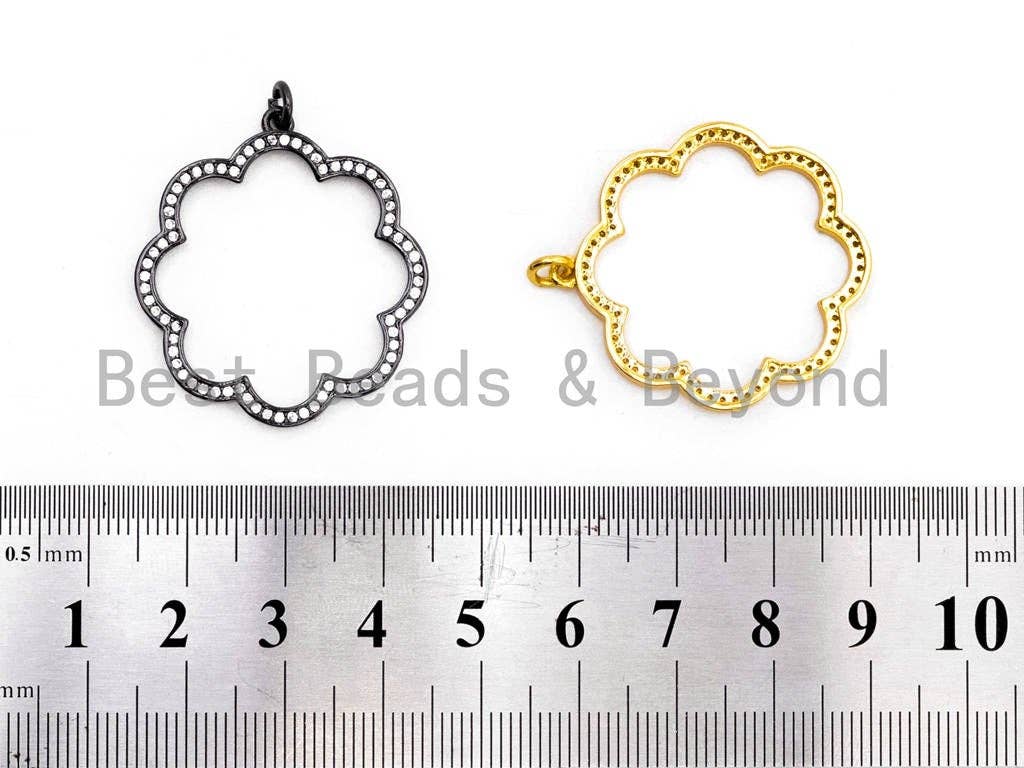 CZ Clear/Black Micro Pave Flower Pendant, Flower Shaped Pave