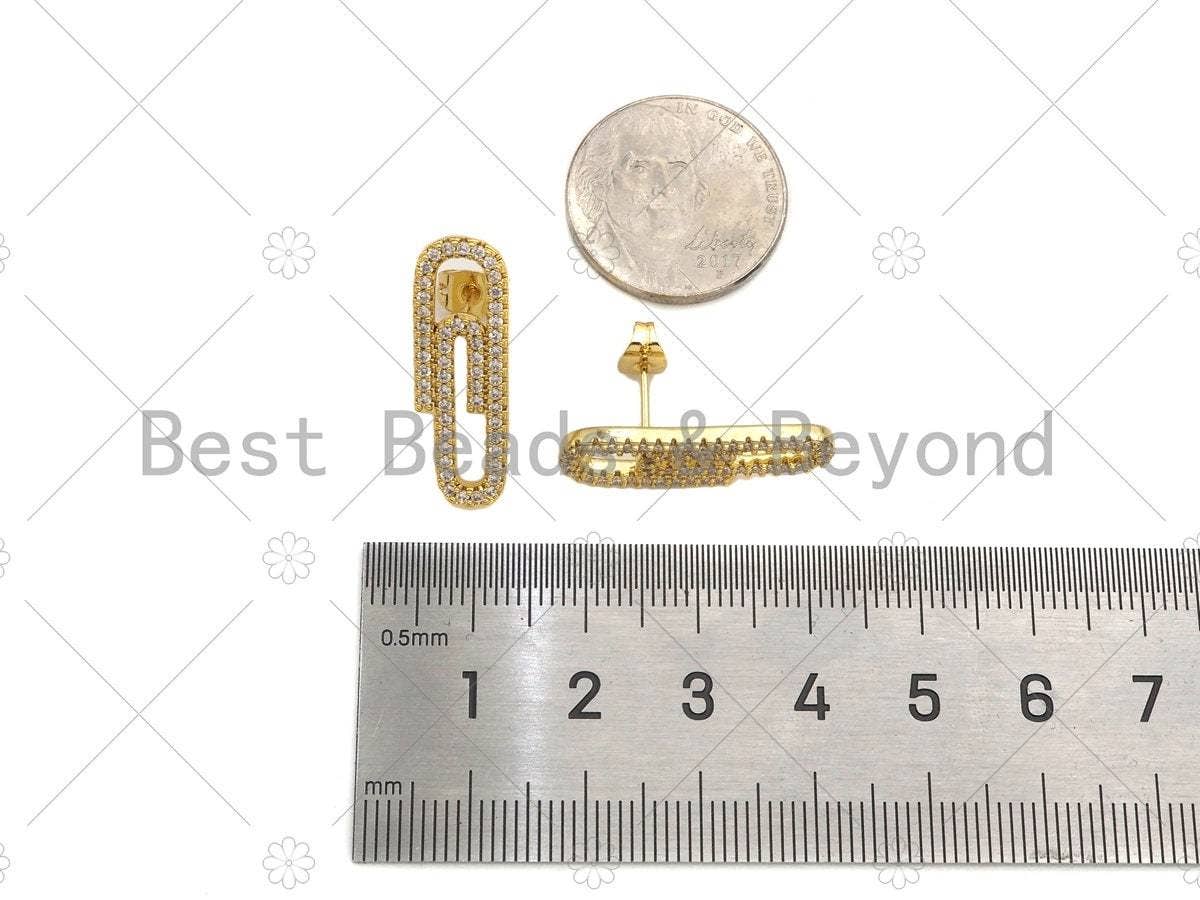 CZ Safety Pin Stud Earring, Sku#LD66