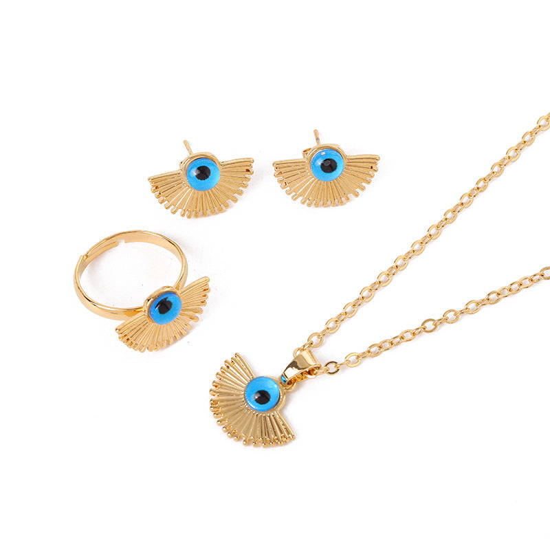 Evil Eye Fan Pendant Necklace Jewelry Set