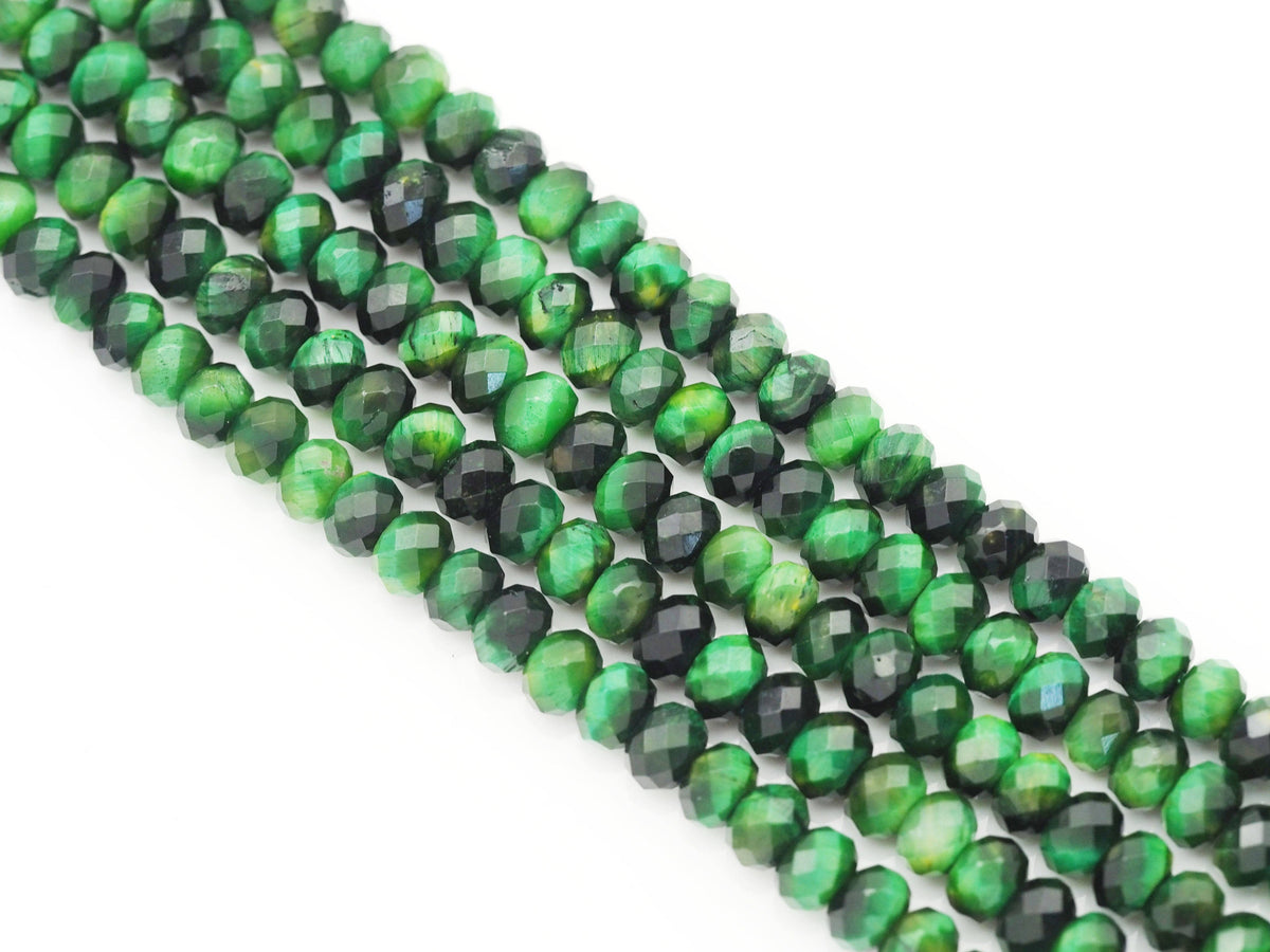 Natural Quality Green Tiger Eye Rondelle Faceted, Sku#UA294