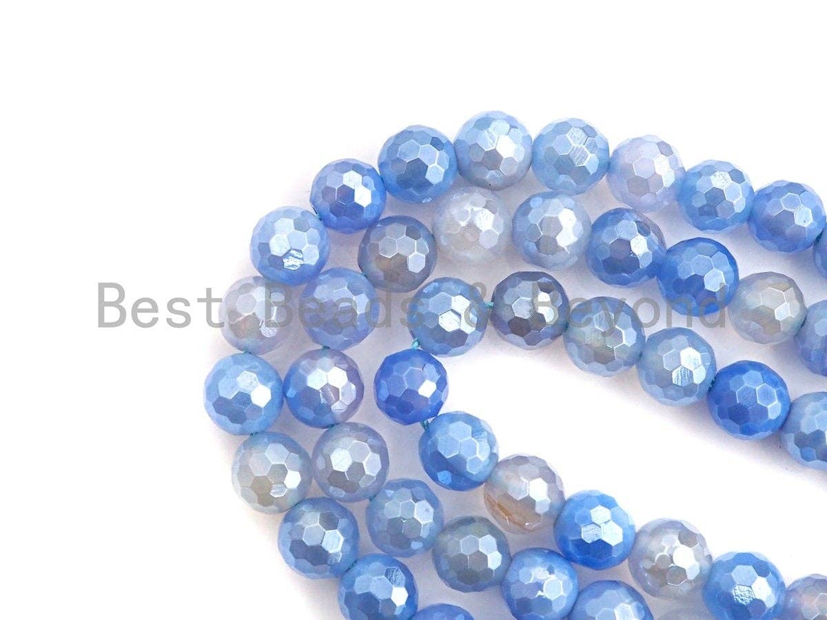 Gorgeous Mystic Plated Natural Blue Aagte, 6mm/8mm/10mm/12mm round faceted bead, Blue Agate beads, 15.5" full strand, sku#U596