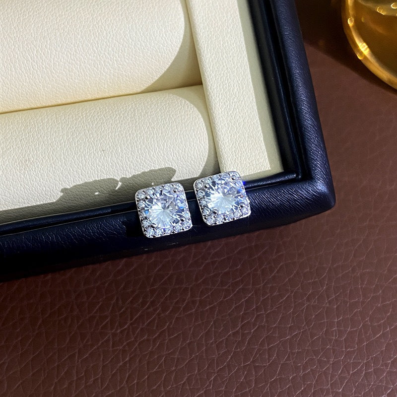 Womens Delicate Mini Geometric Square Rhinestone Stud Earrings,Costume Earrings For Daily Party Wear
