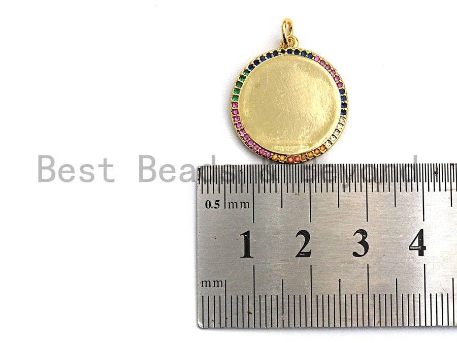 Colorful CZ Micro Pave Round Gold Coin Pendant, Coin Shaped Pave Pendant, Gold plated,21x23mm, Sku#F870