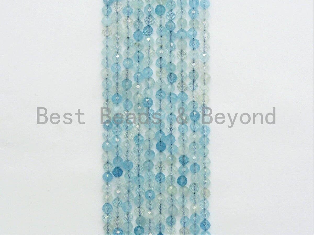 High Quality Natural Aquamarine Round/Rondelle beads, 3mm/4mm/3x4mm, Faceted Round/ Roundelle Gemstone Beads, 15.5inch strand, SKU#U421