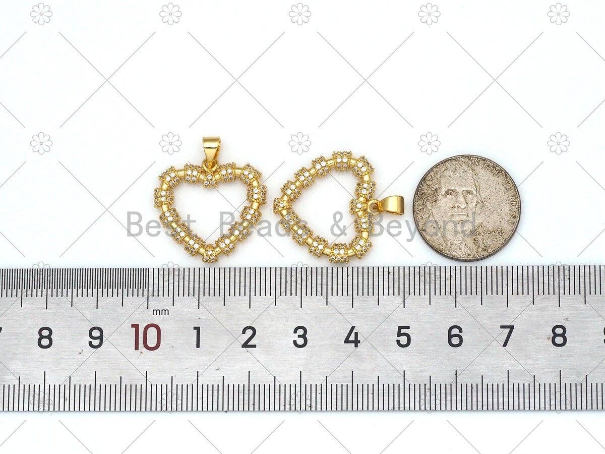 CZ Micro Pave Heart Frame Shape Pendant,18K Gold Filled Heart Charm, Necklace Bracelet Charm Pendant, 23x22mm, Sku#LK470