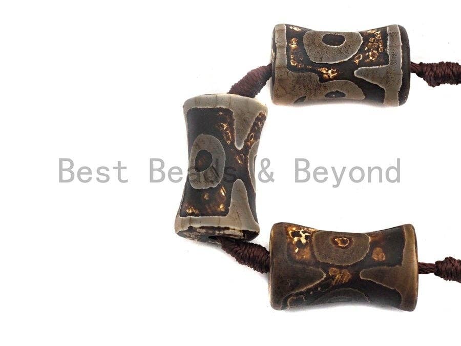1pc/12pc Etched Tibetan agate Spool Beads, Dzi Agate Beads, Chunky Tibetan Agate,Dark Brown Agate Beads, 15x22mm, sku# U518