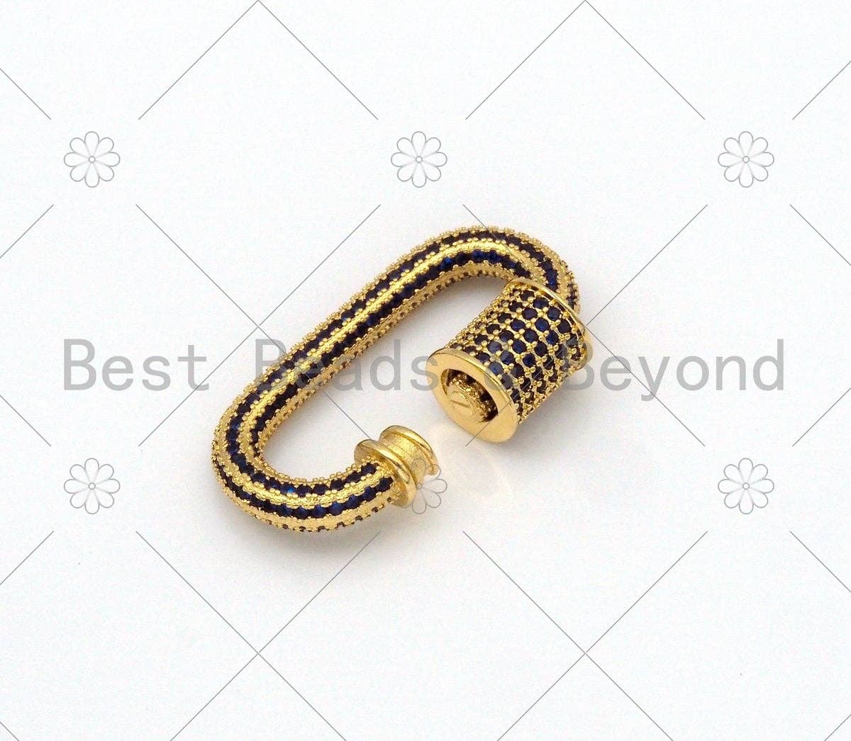 Fully CZ Micro Pave Oval Screw Clasp, Oval Pave Clasp, Green/Cobalt/Clear Color Carabinar Clasp,16x29mm,sku#ML48