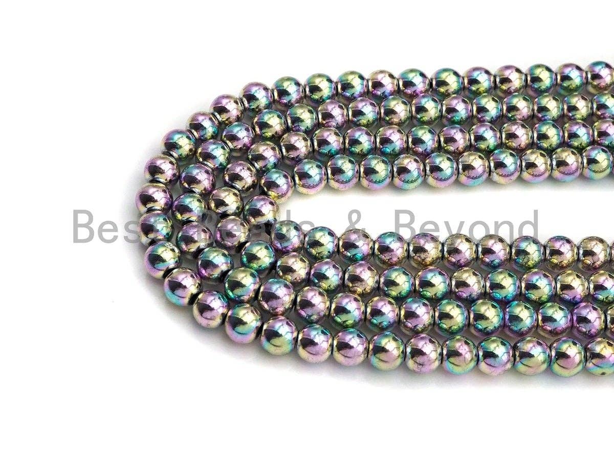 NEW Rainbow Color Natural Hematite Silver Round Smooth Beads, 3mm/4mm/6mm/8mm/10mm, Hematite Beads,15.5inch strand, sku#S123