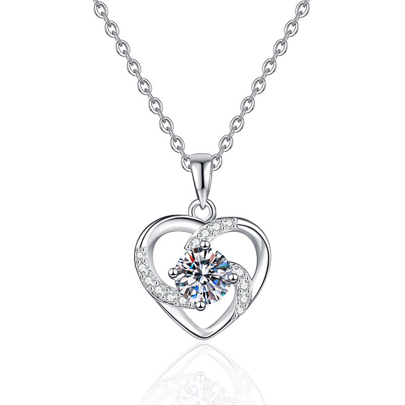 S925 Sterling Silver Necklace With An Eternal Heart Pendant And Moissanite