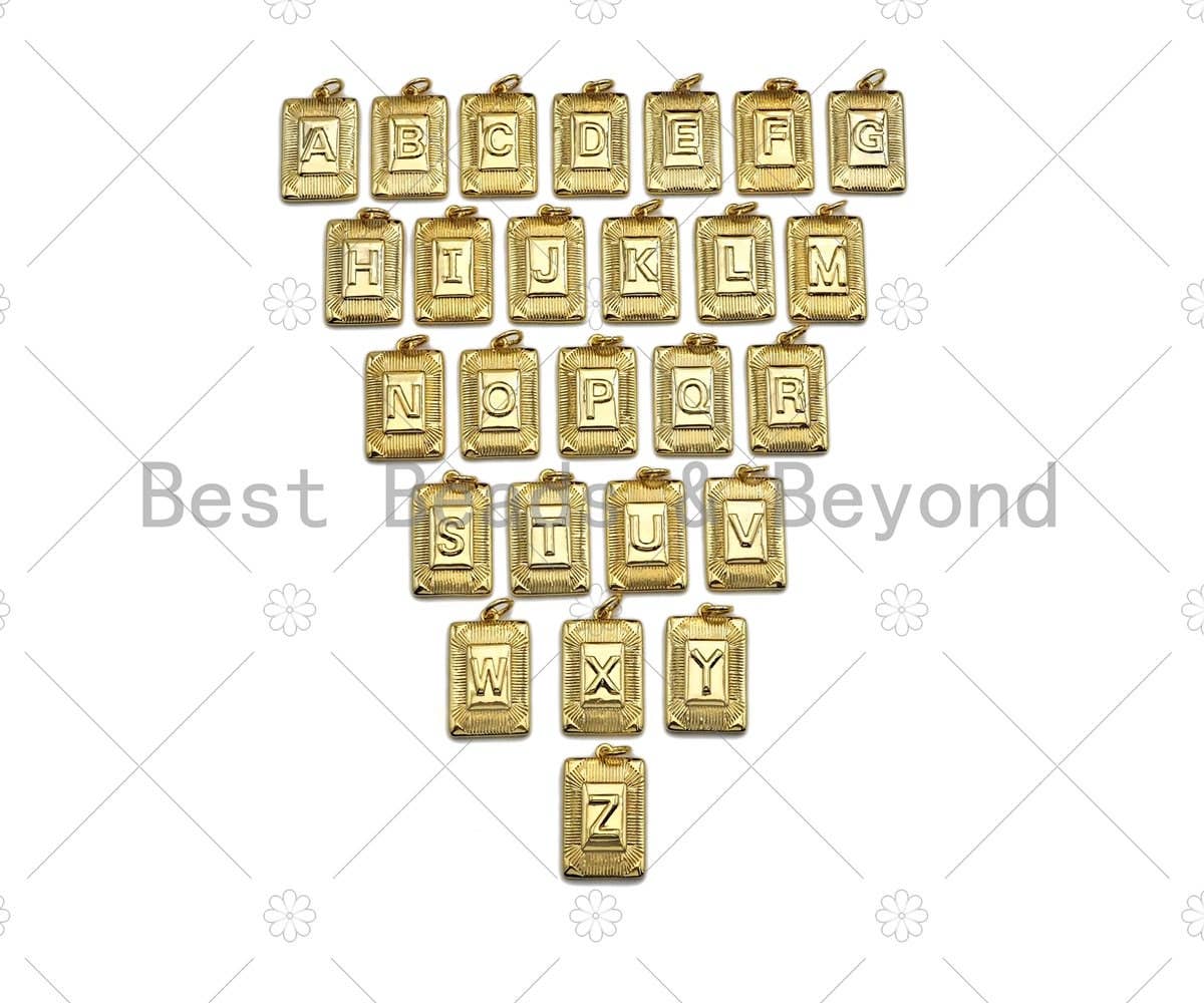 Gold Initial Letter Charm, 18k Real Gold Plated Alphabet Pendant Charm, Alphabet Letter Rectangle Charm, Initial Charm,13x18mm,sku#F1331