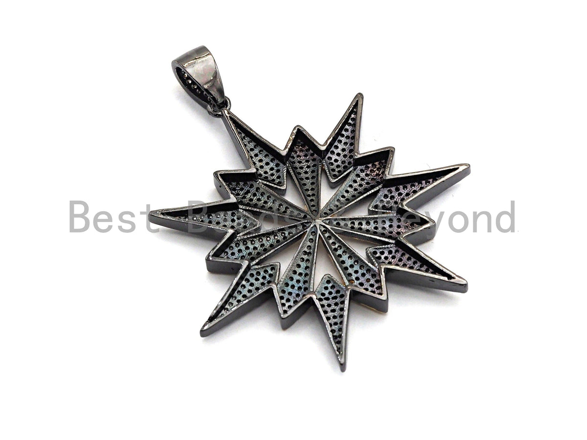 CZ Clear/Black Dual Color Micro Pave North Star Pendant, CZ Pave Pendant,Gold/Rose Gold/Silver/Gunmetal plated, 53x54mm,Sku#F804