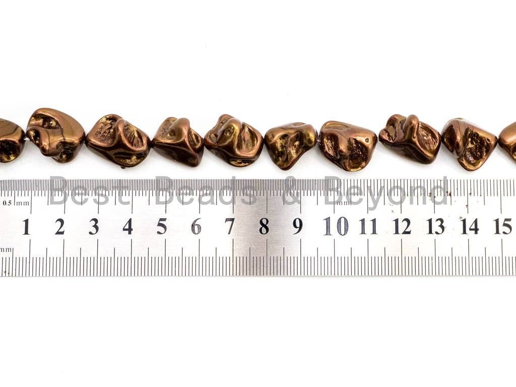 Quality Natural Mother of Pearl baroque beads, 15-21mm,Gold Brown Plated Irregular Gemstone Beads, 16inch strand, SKU#T113