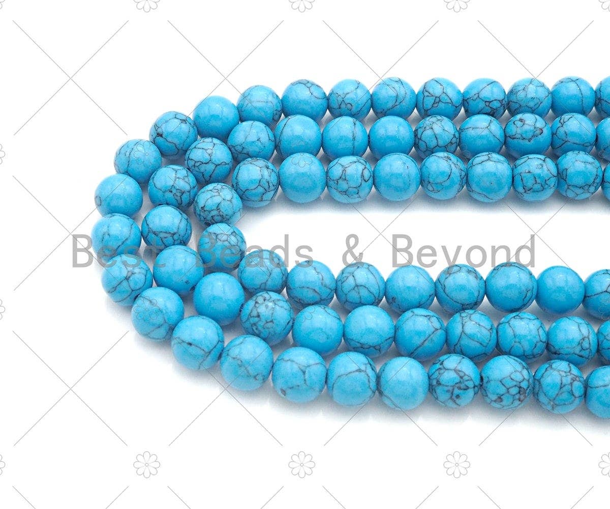 Natural Turquoise Blue Howlite Round Smooth Beads, 6mm/8mm/10mm/12mm/14mm Howlite Beads, 15.5'' Full Strand, Sku#U1164