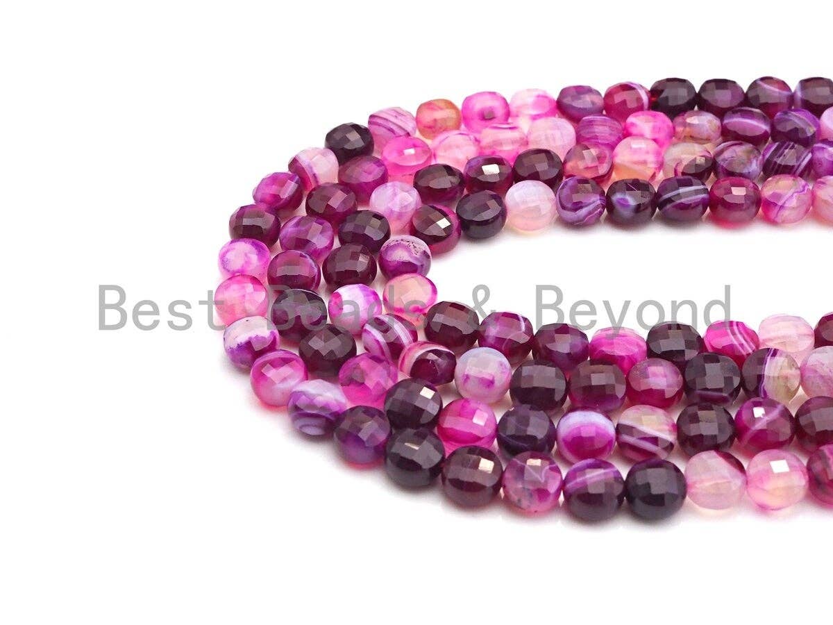 Double Sided Turtle Shell Cut Natural Purple Pink Agate Coin Shape beads, 6mm/8mm/10mm Checkerboard Cut Agate, 15.5" Full strand, Sku#UA84