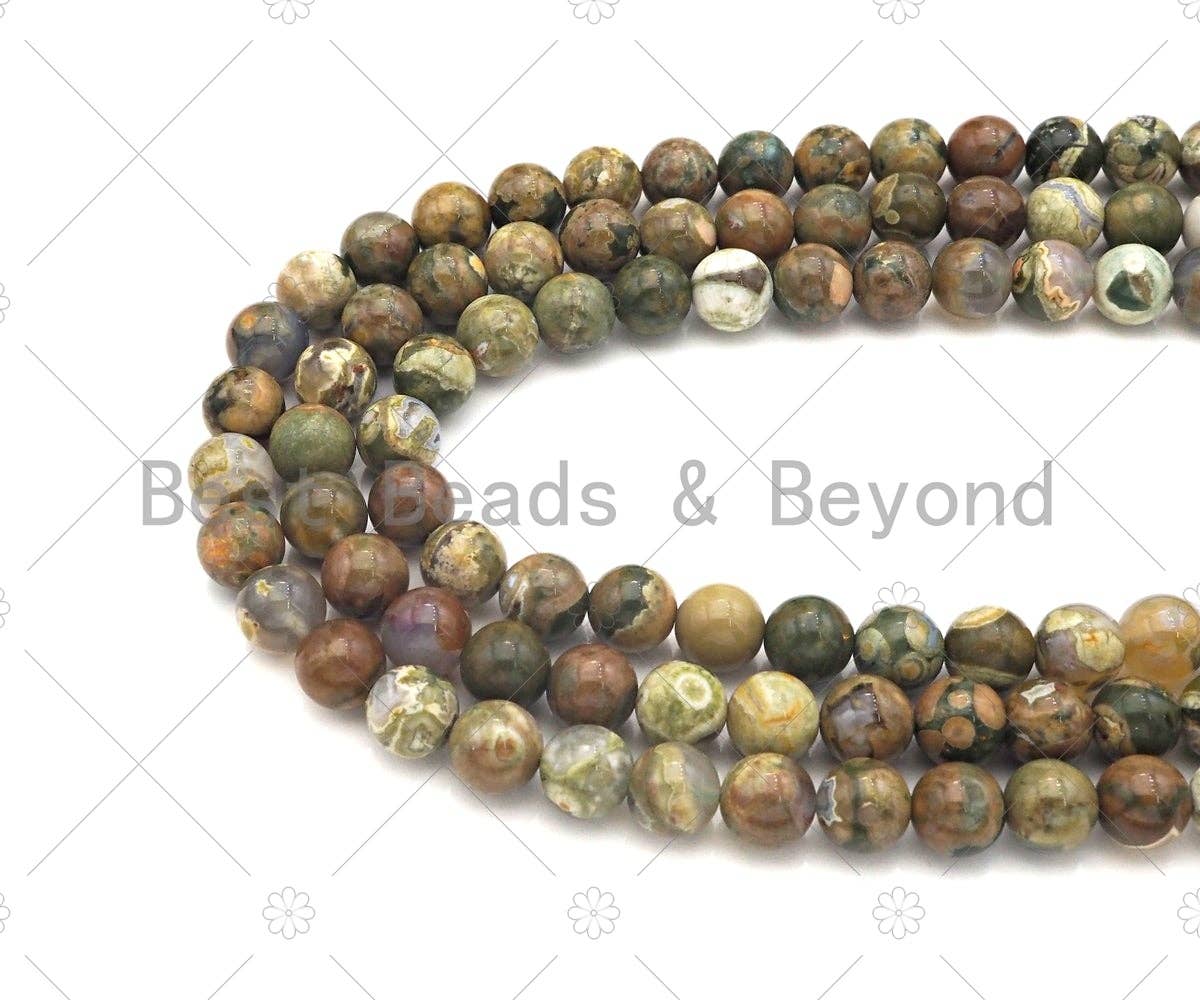 High Quality Nutural Smooth Round Rhyolite Beads, 6mm/8mm/10mm/12mm Green Brown Genuine Beads, 15.5'' Full Strand, Sku#U1141