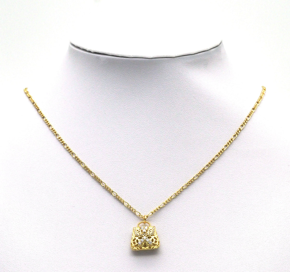 Gold CZ Hollow Out Fashion Bag Charm, Sku#LK673