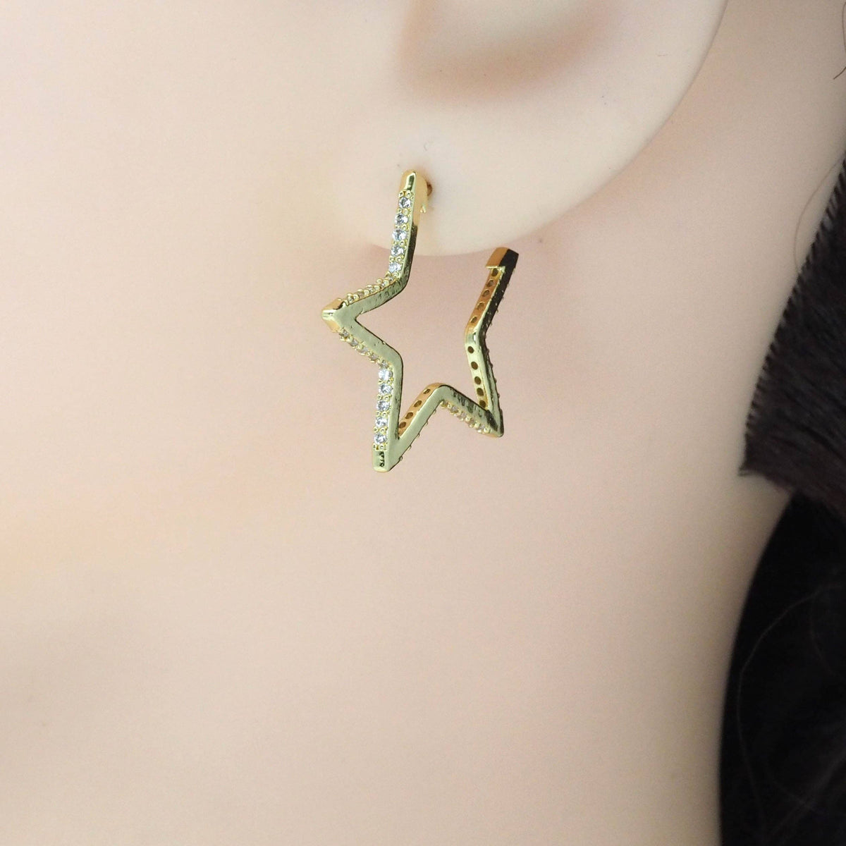 Gold Silver CZ Five Point Star Huggie Earrings, Sku#A124