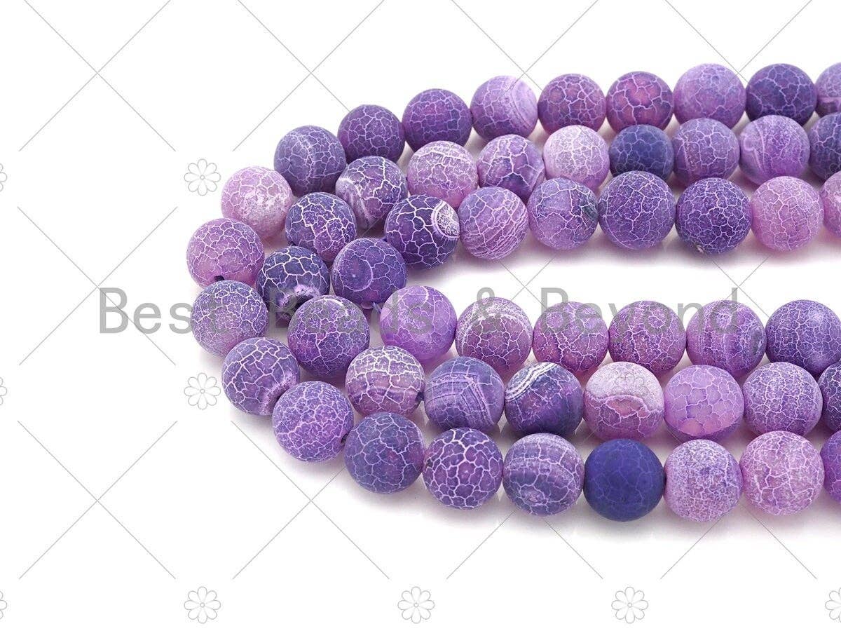 High Quality Natural Purple Frosted Matt Fire Agate, Round 6mm/8mm/10mm/12mm Fire Agate, Cracked Fire Agate, 15.5" Full Strand, sku#UA150
