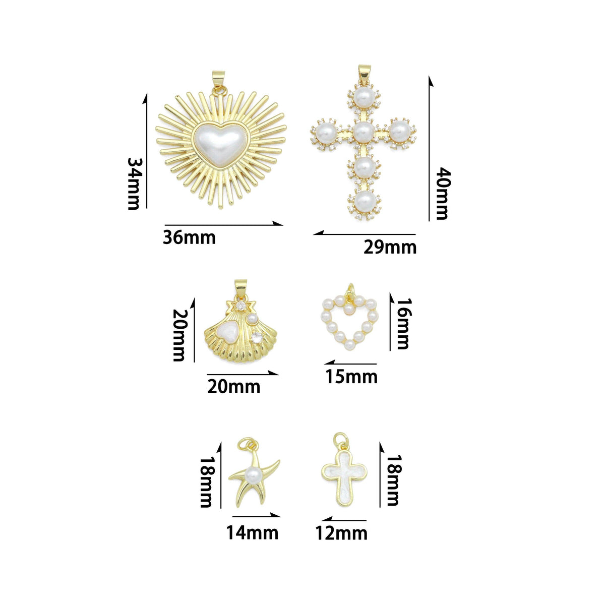 White Pearl Heart White Cross Shell Starfish Charm Pendant,Sku#LD746