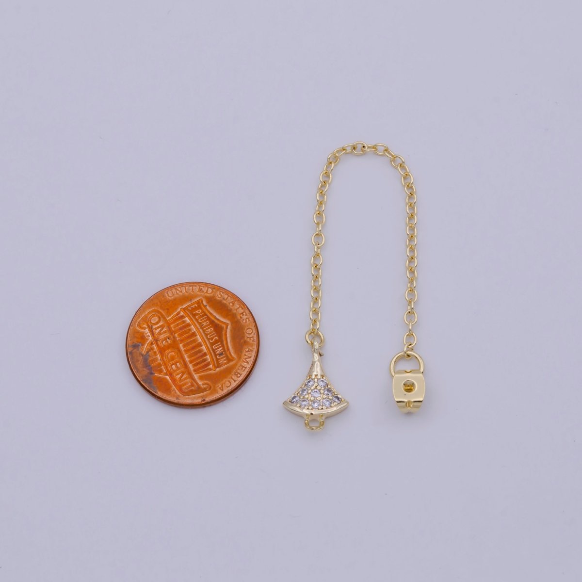 Back stopper w/ chain cz Dangle Charm 2 pcs Gold Filled Nickel free, Butterfly clutch chain Dainty earring back K-189