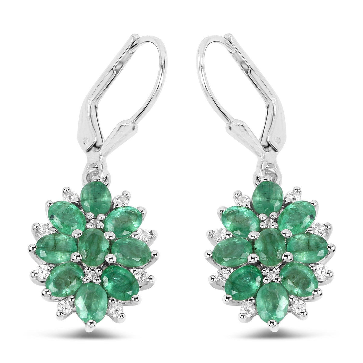 3.04 Carat Genuine Zambian Emerald and White Zircon .925 Sterling Silver Earrings