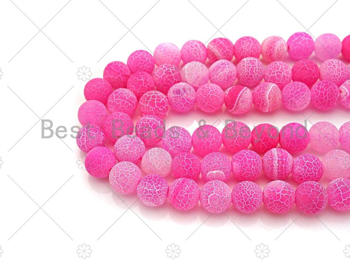 High Quality Natural Matte Frosted Pink Fire Crackle Agate beads, 15.5" Full strand, sku#UA154c