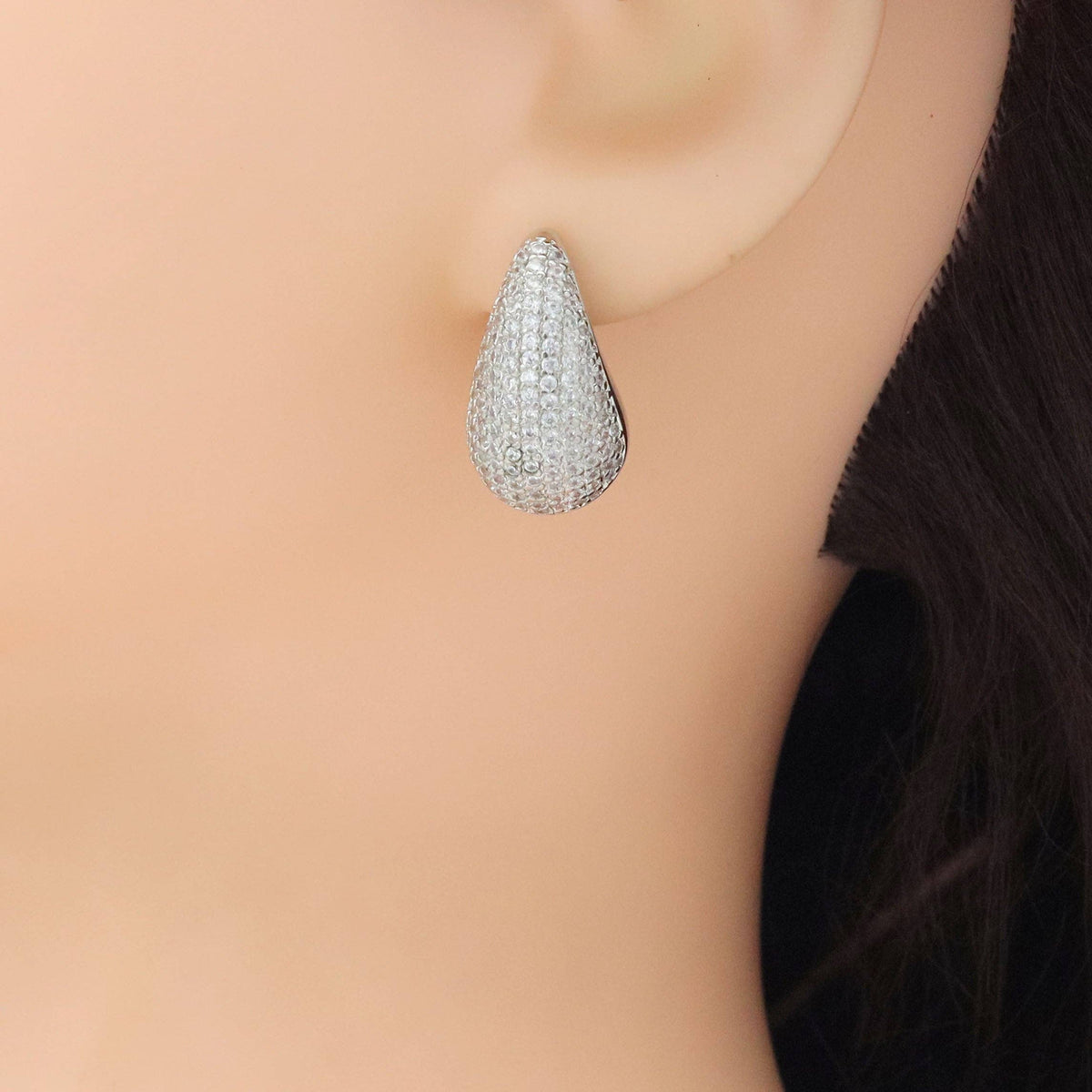 Clear CZ Silver drop Shape Earrings, Sku#A386