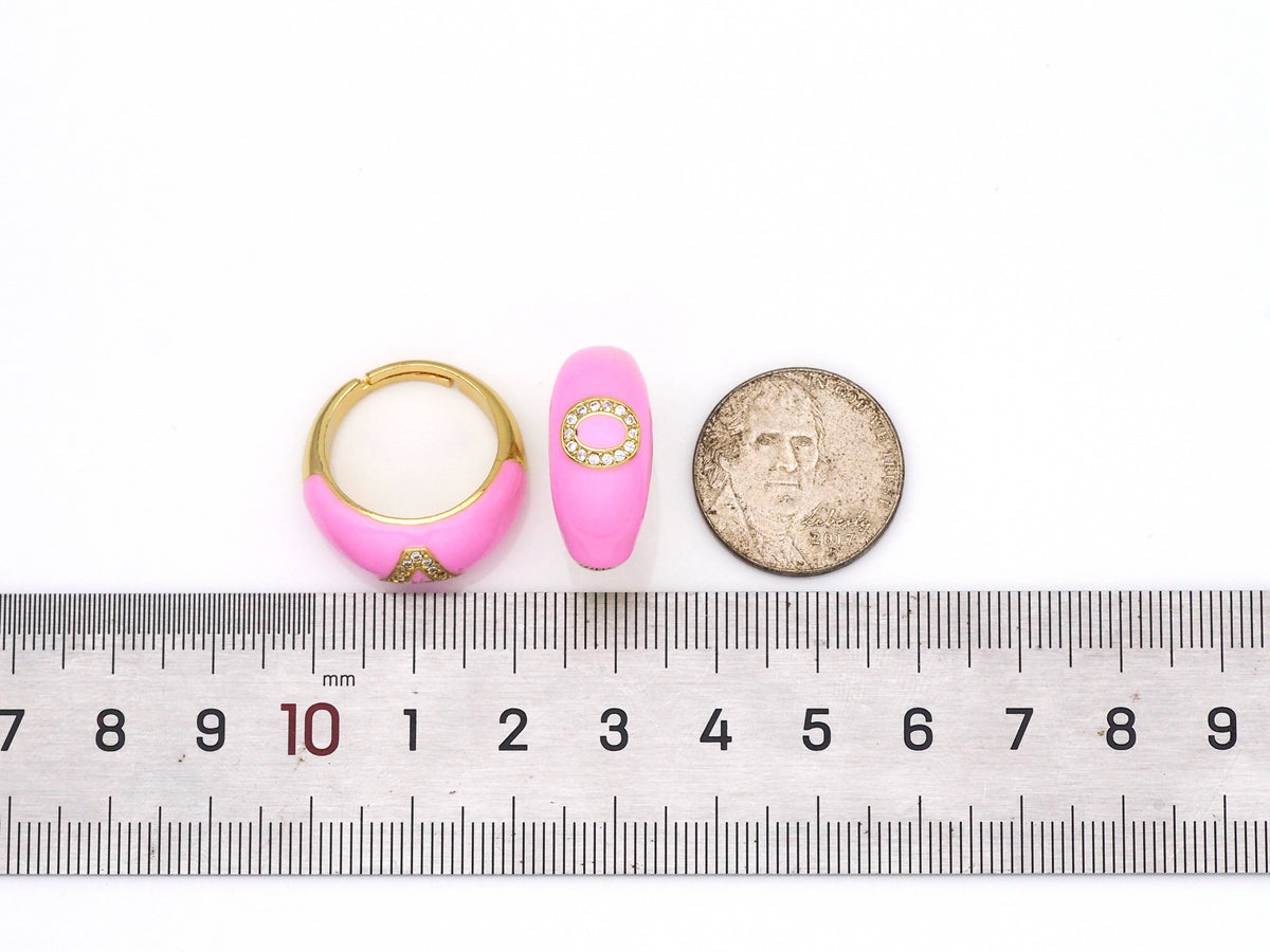 Pink Enamel Alphabet Chunky Ring, O76