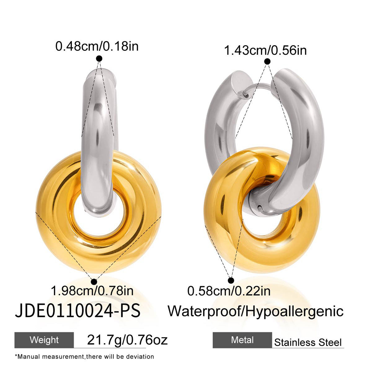 Stainless Steel Double-ring Earrings Light Luxury And High-end Autumnwinter Ear Accessories