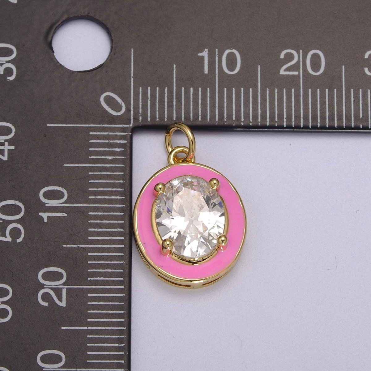 Big Clear CZ Micro Pave on Enamel Colorful Oval Coin Shape Pendant 14K Gold Filled Enamel Charm, Necklace Bracelet Component M-658 - M-661
