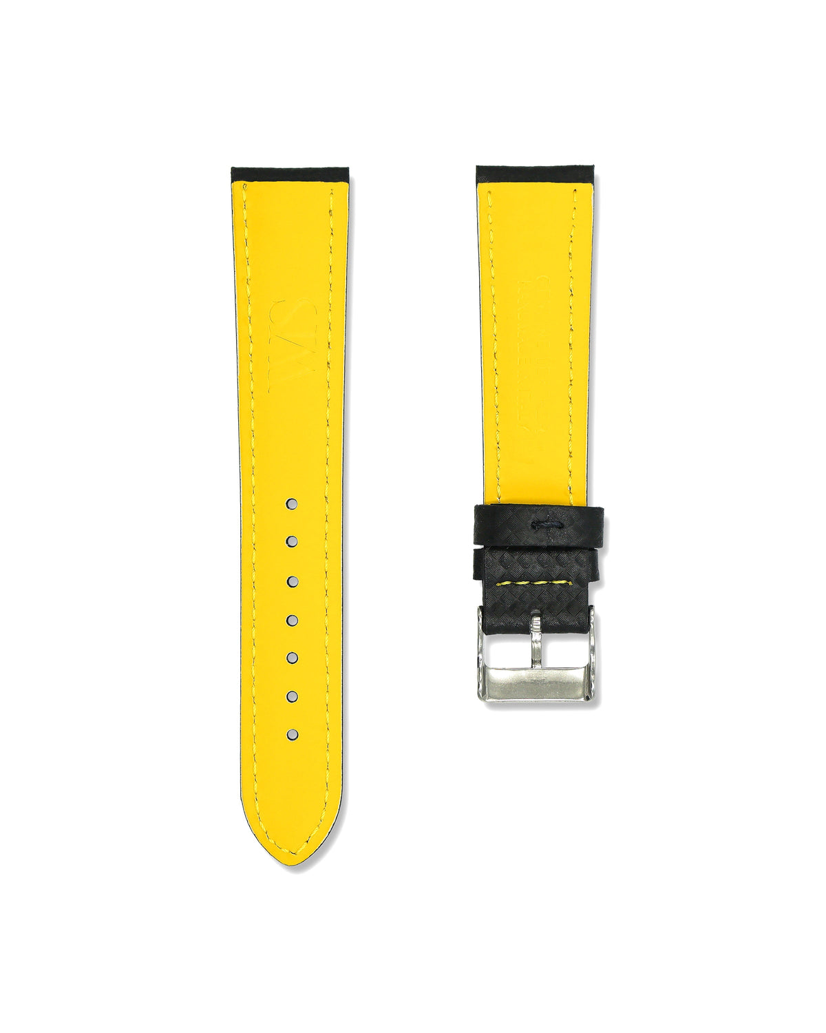 Carbon Fiber Yellow Stitched Leather Watch Strap 20mm