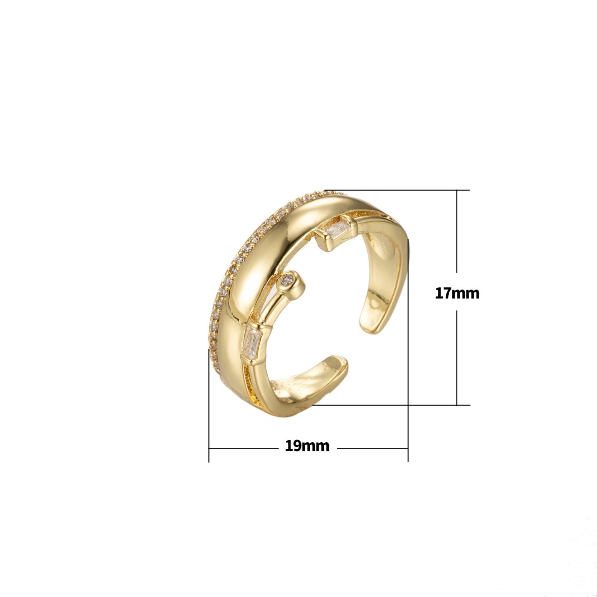 Bold Cz Ring Wide Band Open Adjustable Ring for Stackable Jewelry O-354