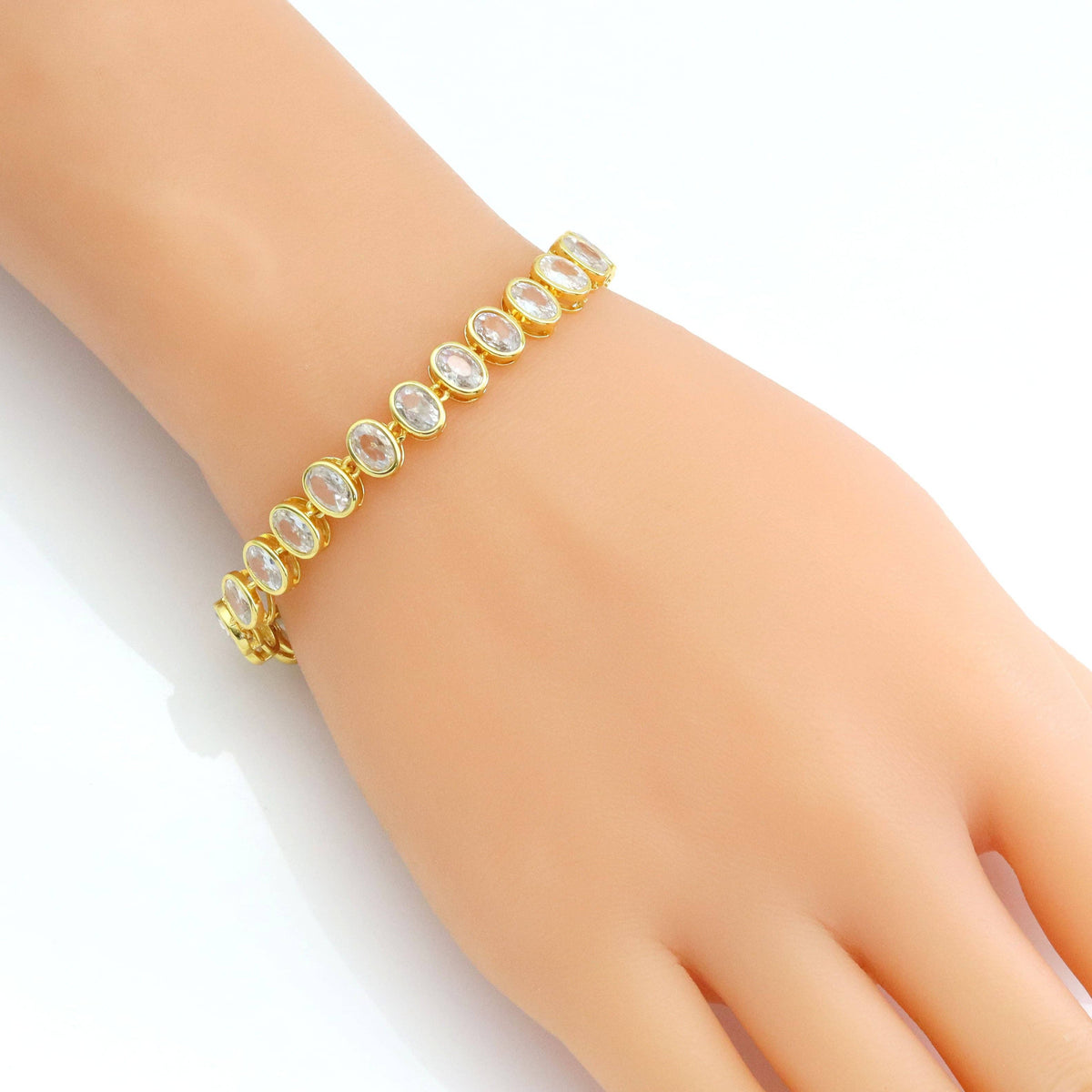 Gold Silver Oval CZ Link Chain Necklace Bracelet,sku#A148