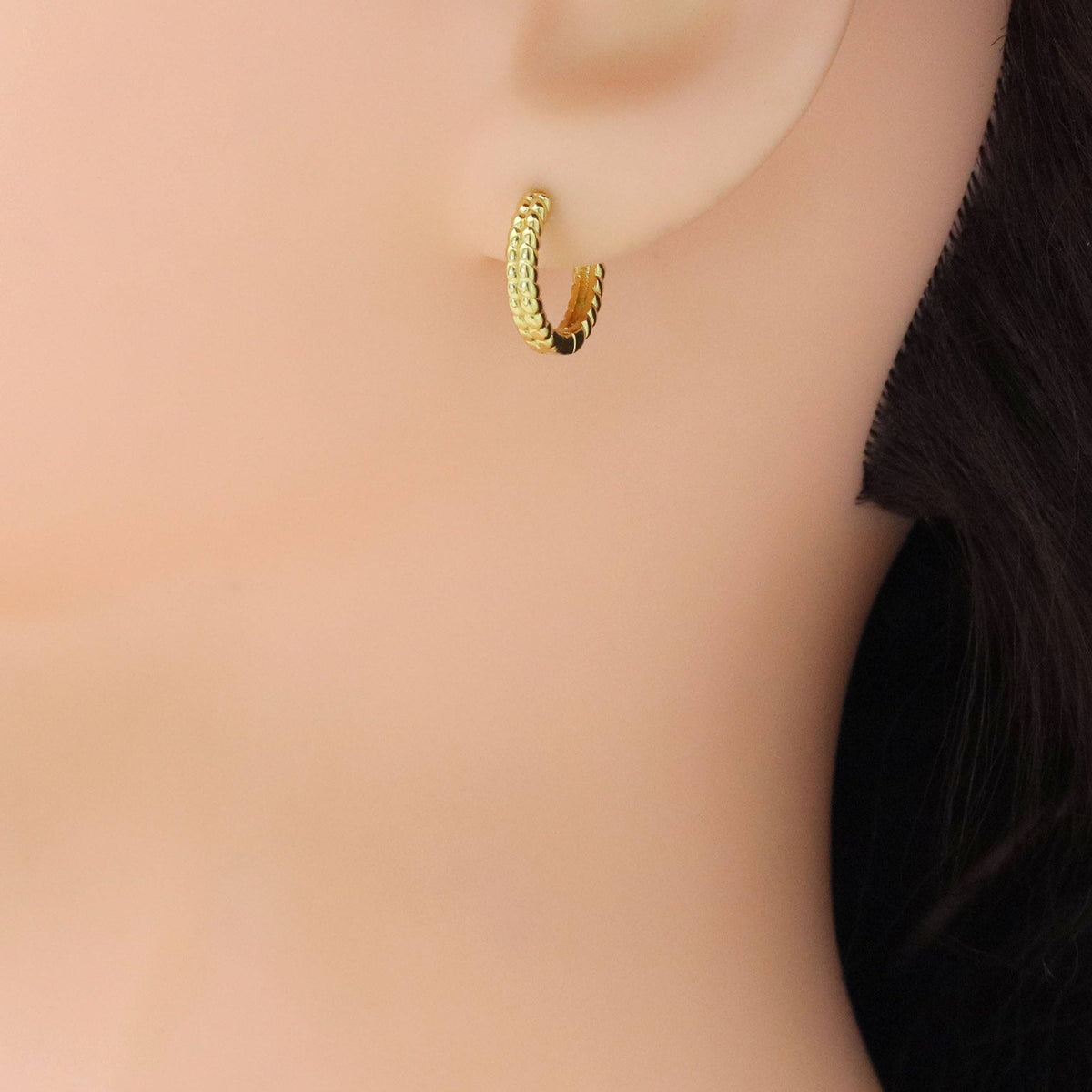 Gold Silver Wheat Patten Small Hoop Earrings, Sku#A292