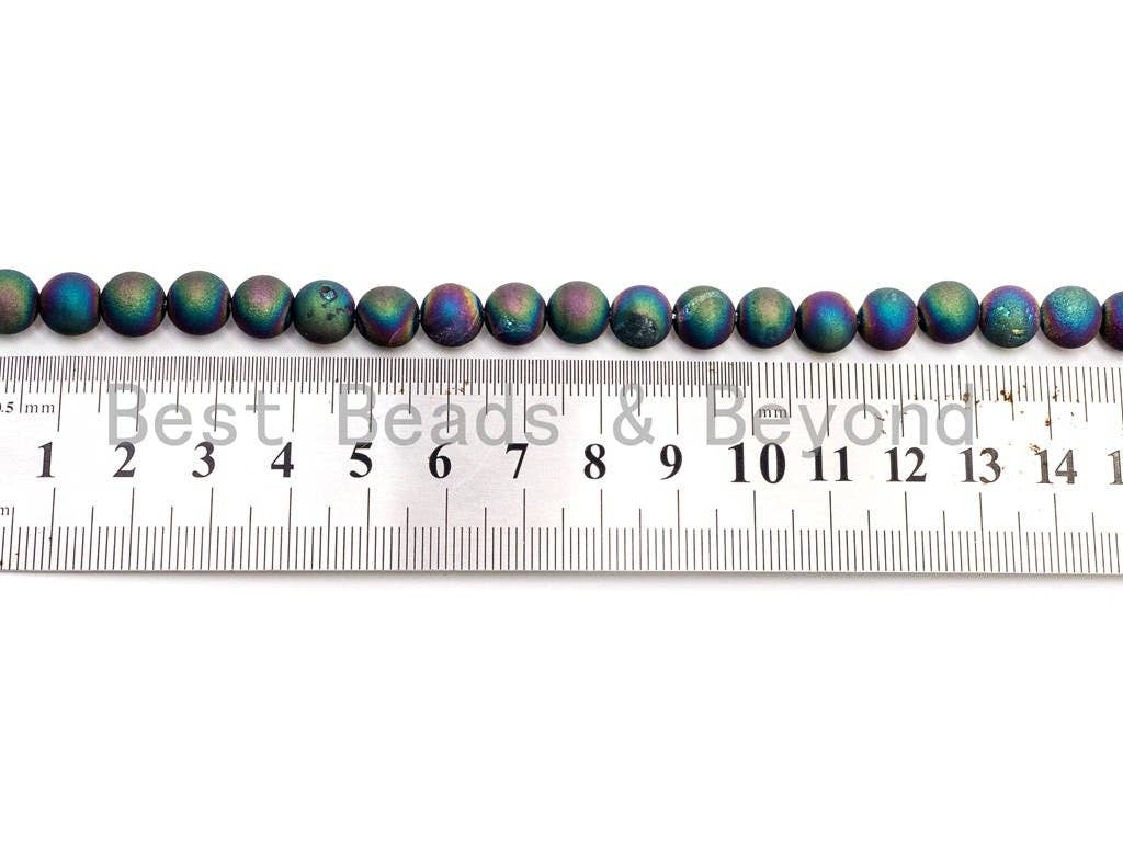 Druzy Rainbow Plated Agate beads, 6mm/8mm/10mm/12mm Smooth Round Matte Finish,Rainbow Plated Natural Agate Beads, 15.5inch strand, SKU#U53
