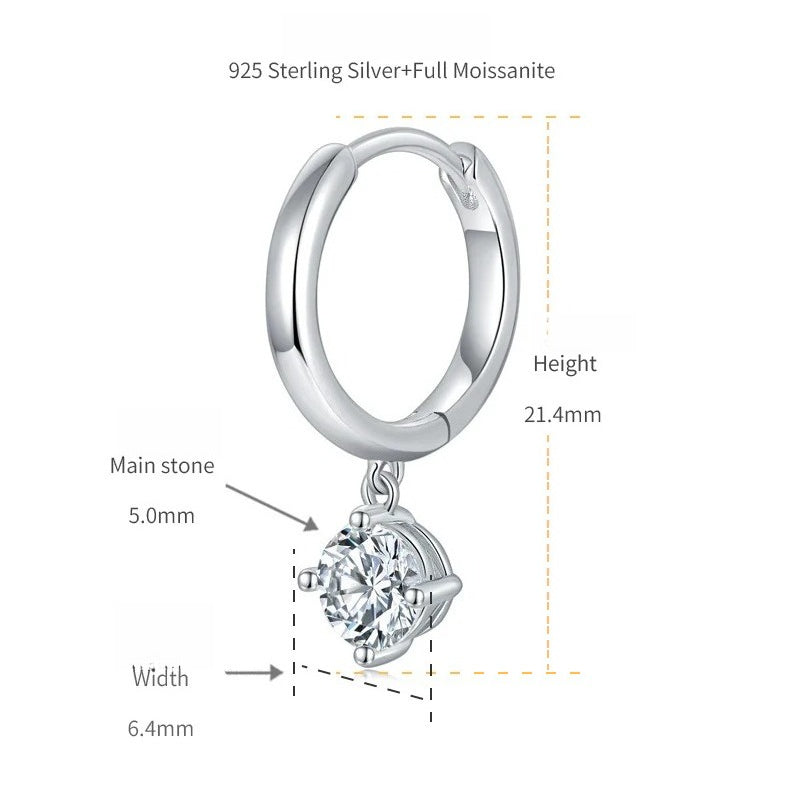 Classic Four-Prong D-Color VVS1 Moissanite Hoop Earrings – 5mm Round Stones in Gold or White Gold