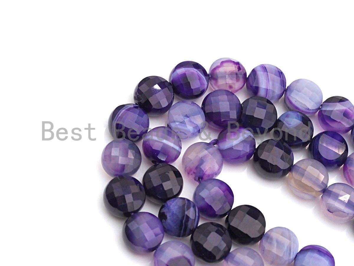 SPECIAL Double Sided Turtle Shell Cut Natural Purple Agate Coin Shape beads, 10mm Checkerboard Cut Agate, 15.5" Full strand, Sku#U765