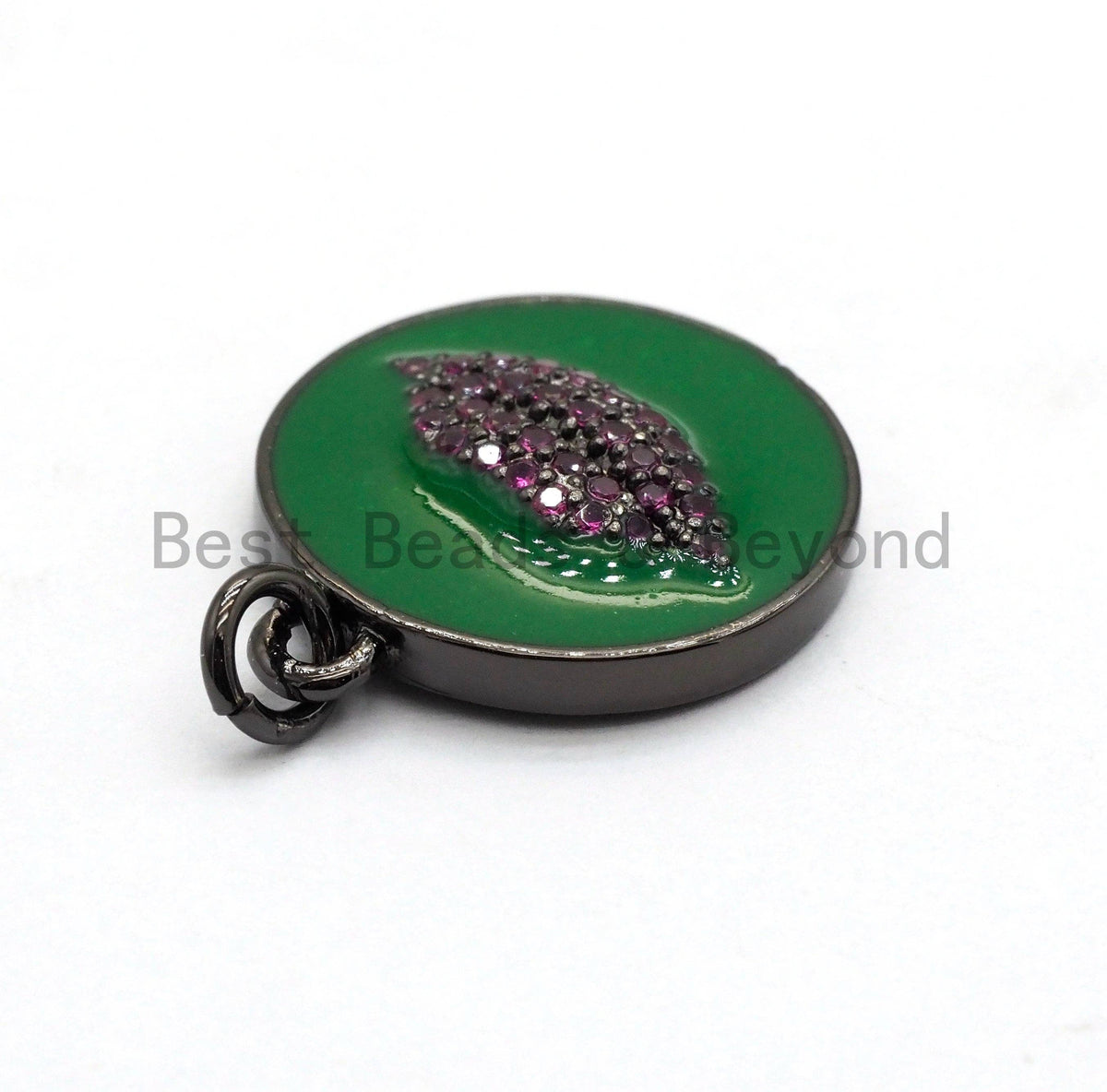 NEW Colorful Oil Dropped Round Charm with Fuchsia Lip, Enamel Gunmetal Pendant Charms, Enamel Oil Drop CZ Charm, Lip Charm,17x20mm,sku#F563