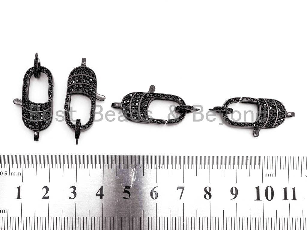 Black CZ Pave On Black Micro Pave Lobster Claw Clasp, Cubic Zirconia Clasp, 11x29mm,sku#H115