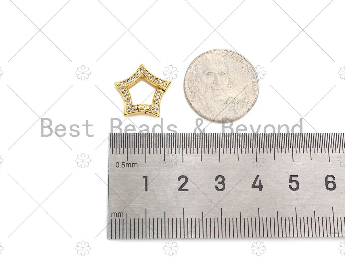 Spring Snap Double Sided CZ Micro Pave Star Push Clasp, Star Link Clasp, Connector Clasp, Star Lock, 15mm, sku#H324