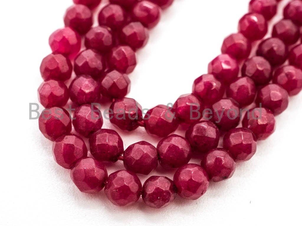 Ruby Jade beads Strand, 3mm/4mm Round Faceted beads, Red Jade Beads, 15.5inch strand, SKU#U127