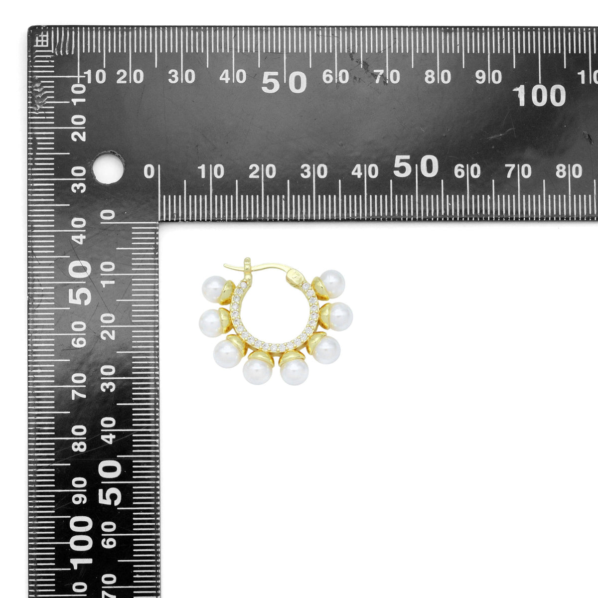 White Pearl CZ Around Hoop Earrings, Sku#A402