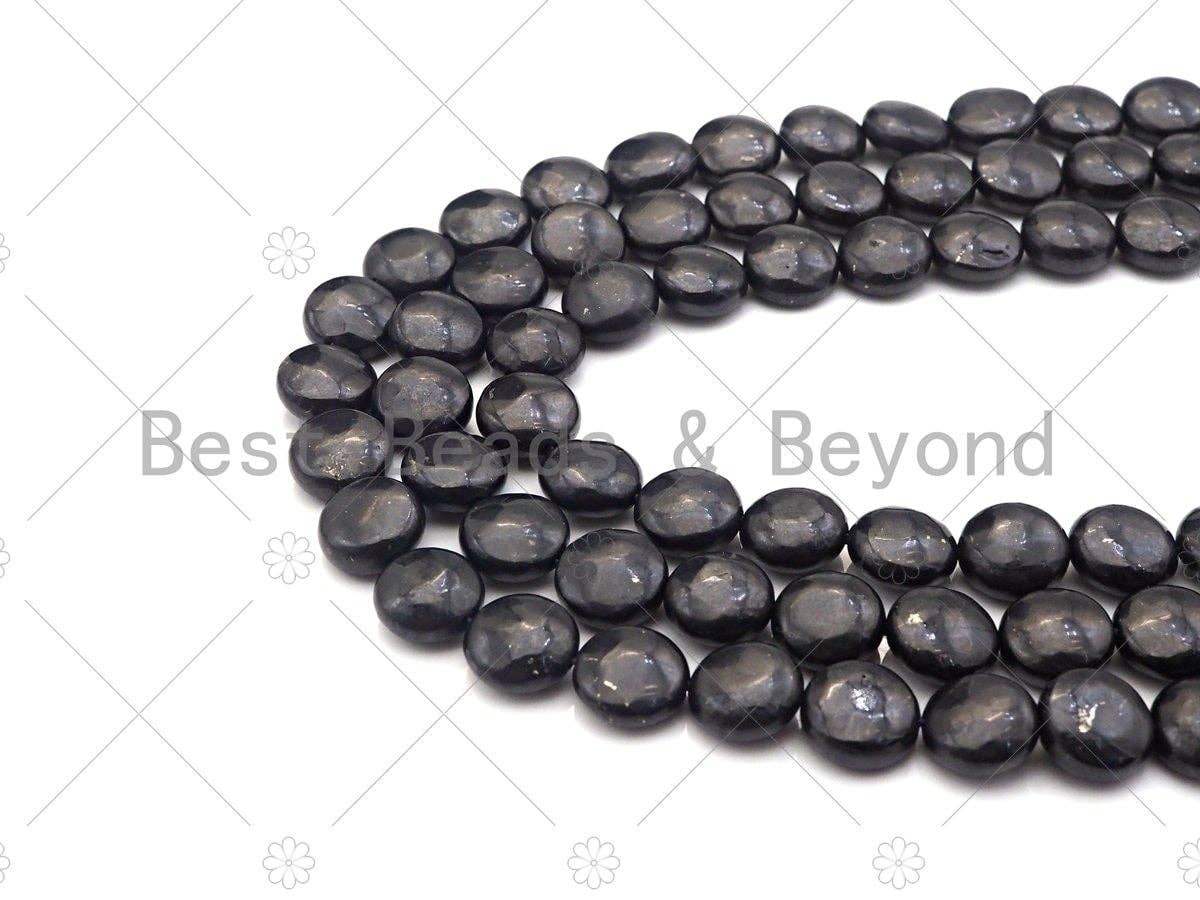 Top Quality Coin Shape Shungite, Smooth Shungite, Healing Energy, Genuine Shungite Beads 10mm/12mm, 15.5" Full Strand, Sku#U987