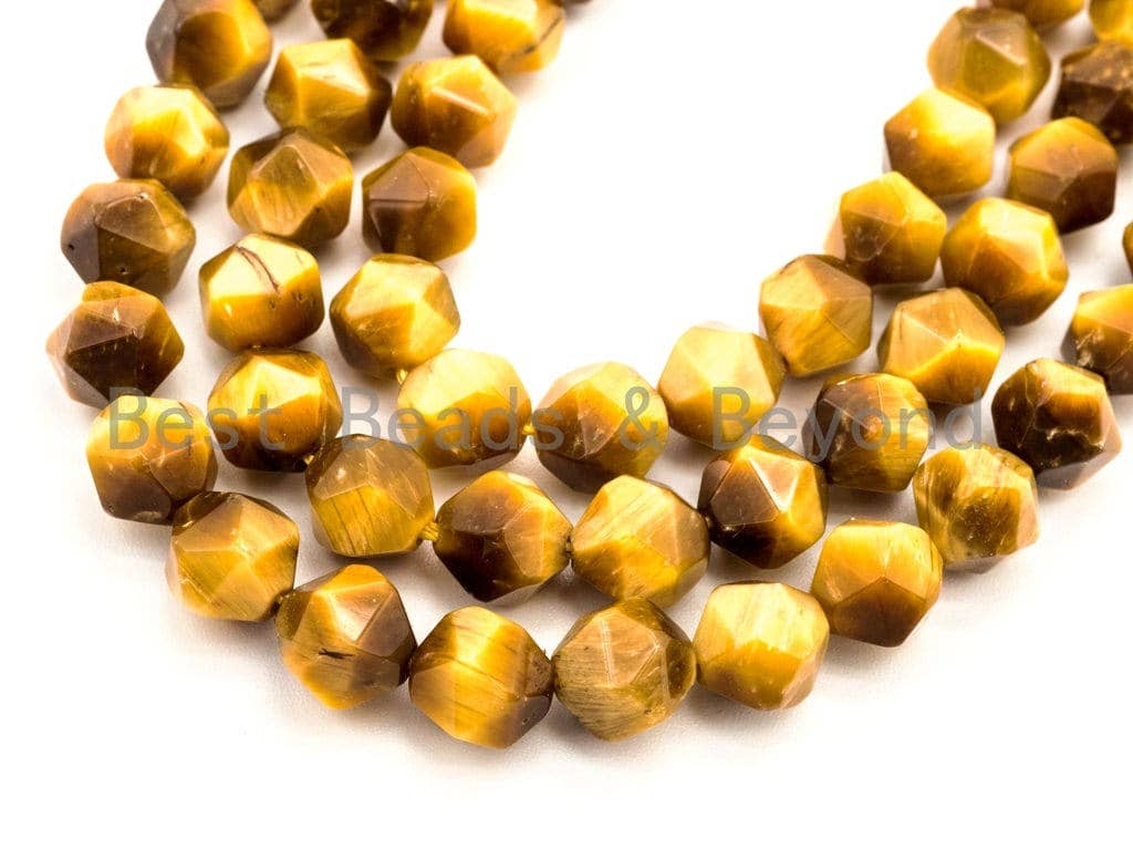 High Quality Natural Golden Tiger Eye Round Diamond Cut Faceted Beads,6mm/8mm/10mm/12mm,Gold Tiger Eye Gemstone Beads, 15.5" strand, SKU#U84