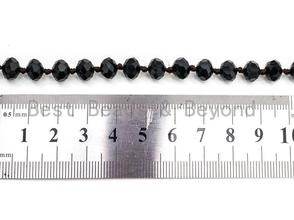 60/36 Long Hand Knotted Black Crystal Necklace, SKU#D10