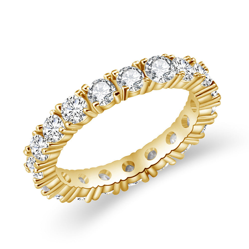Full Diamond Micro-Set Knuckle Copper Ring With White Gold Plating Womens