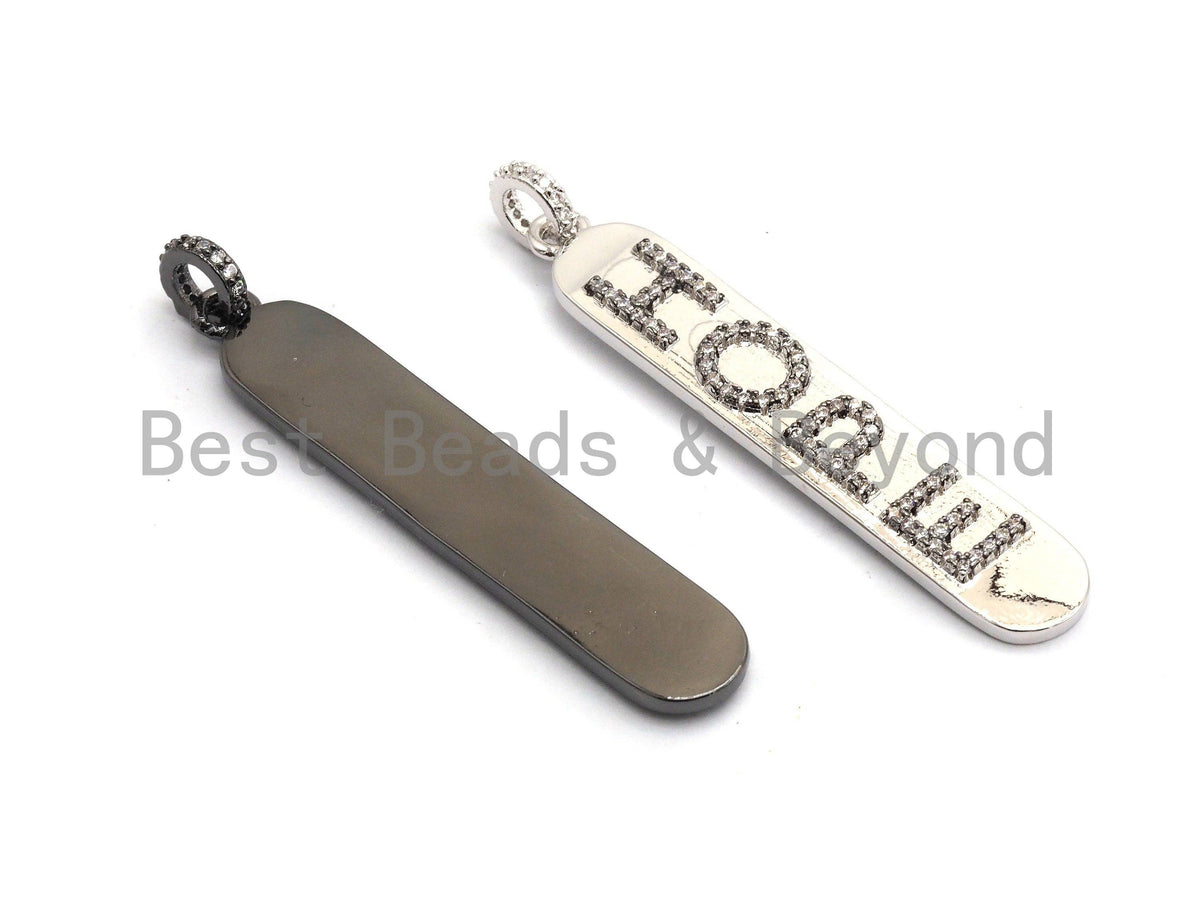CZ Micro Pave Long Bar HOPE Pendant, Cubic Zirconia Strip Pendant, Micro pave Oval shape pendant, 50x9mm, sku#F647