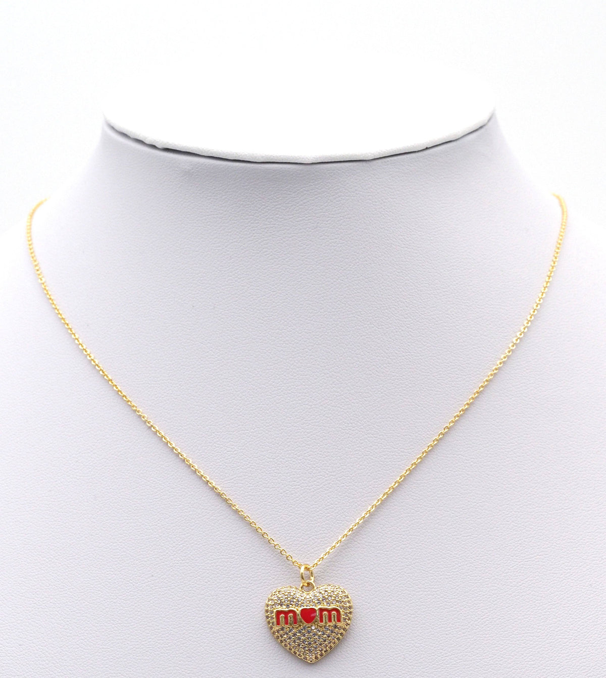CZ Pave Red Enamel Mom Heart Charm, Mother's day charm, Sku#L716