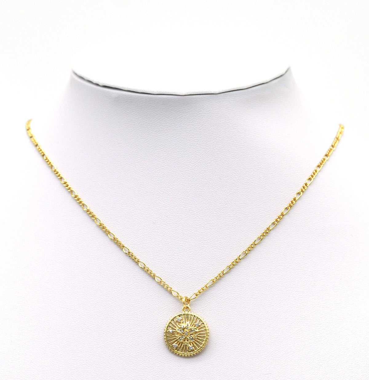 CZ Flower On Hollow Out Round Charm, Sku#F1488