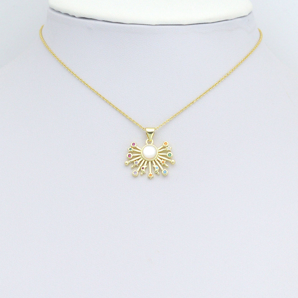 Colorful CZ Radial Moonstone Sun Charm Pendant,Sku#LX872